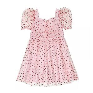NEW! Trixxi Girl Pink Hearts Valentines Day Mesh Dress Short Sleeve Size 6